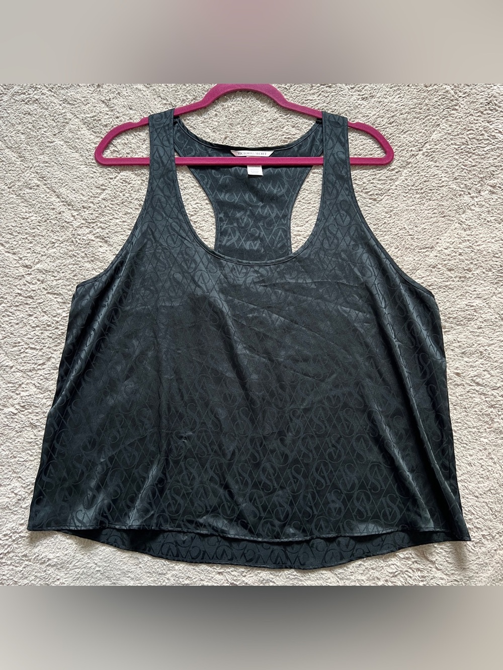 Victoria's Secret Satin Racerback Tank Preppy Minimalist Goth Whimsical Sz XL